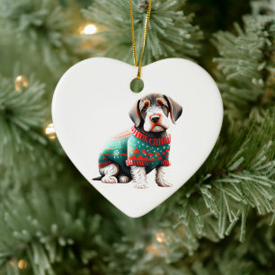 Deutsches Drahthaar Pointer in Weihnachts-Sweater Keramik Ornament