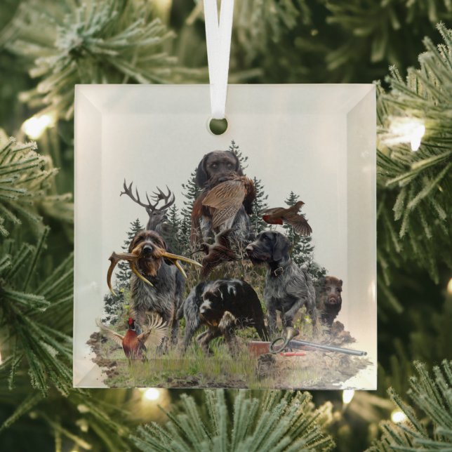 Deutsches Drahthaar Pointer Ornament Aus Glas (Insitu)