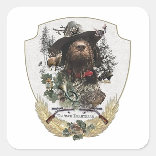 Deutsches Drahthaar Pointer Quadratischer Aufkleber (Vorderseite)