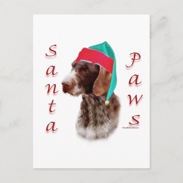 Deutsches Drahthaar Pointer Santa Paws Feiertagspostkarte (Vorderseite)