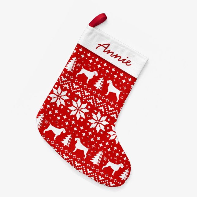 Deutsches Drahthaar-Zeiger-Silhouette-Muster Kleiner Weihnachtsstrumpf (Vorderansicht (hängend))