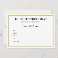 Deutsches ECHTHEITSZERTIFIKAT-ZertifikatEchtheit