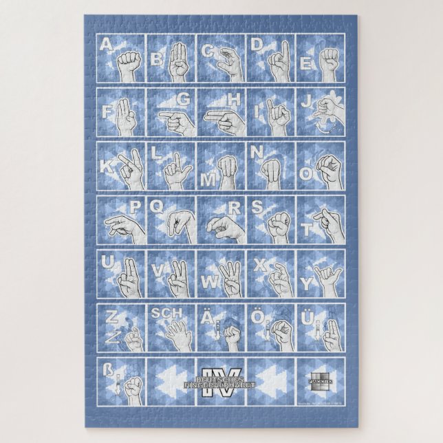 Deutsches Fingeralphabet 4 - blau / (Vertikal)