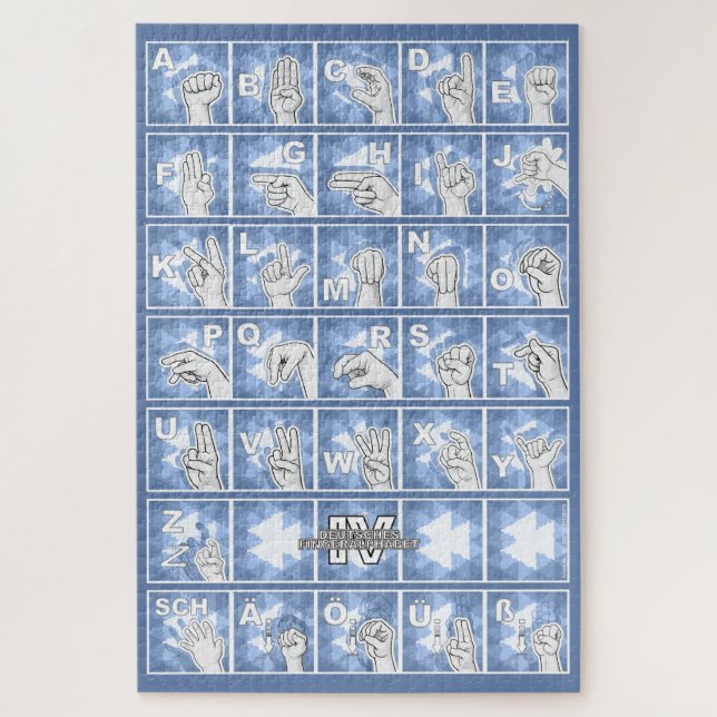 Deutsches Fingeralphabet 4 - blau / (Vertikal)
