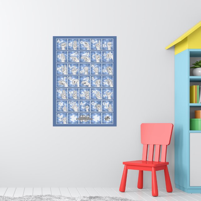 Deutsches Fingeralphabet 4 - blau / Poster (Kinderzimmer 1)