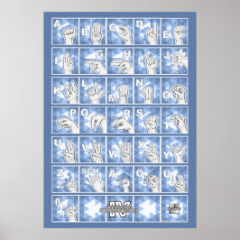 Deutsches Fingeralphabet 4 - blau / Poster
