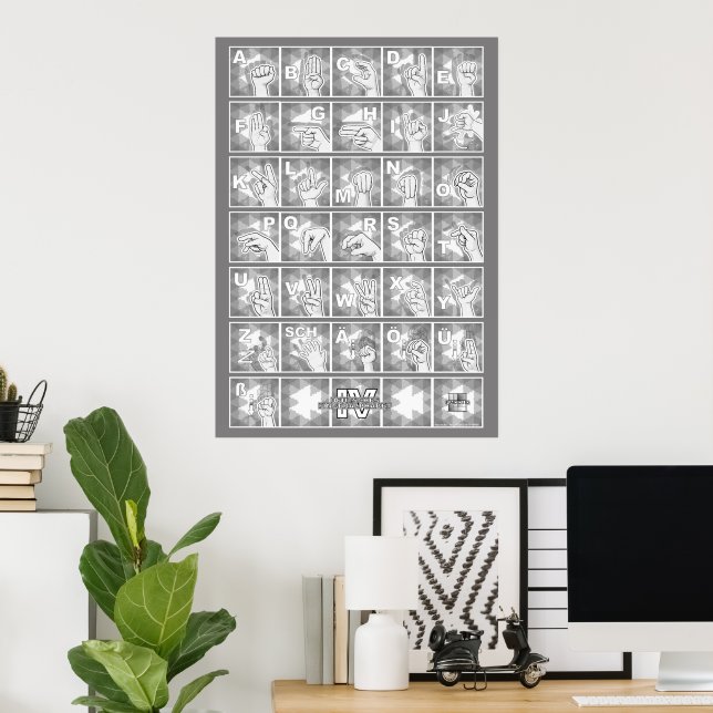 Deutsches Fingeralphabet 4 - grau / Poster (Heimbüro)