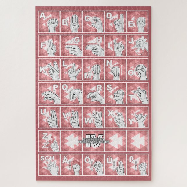 Deutsches Fingeralphabet 4 - rot / (Vertikal)