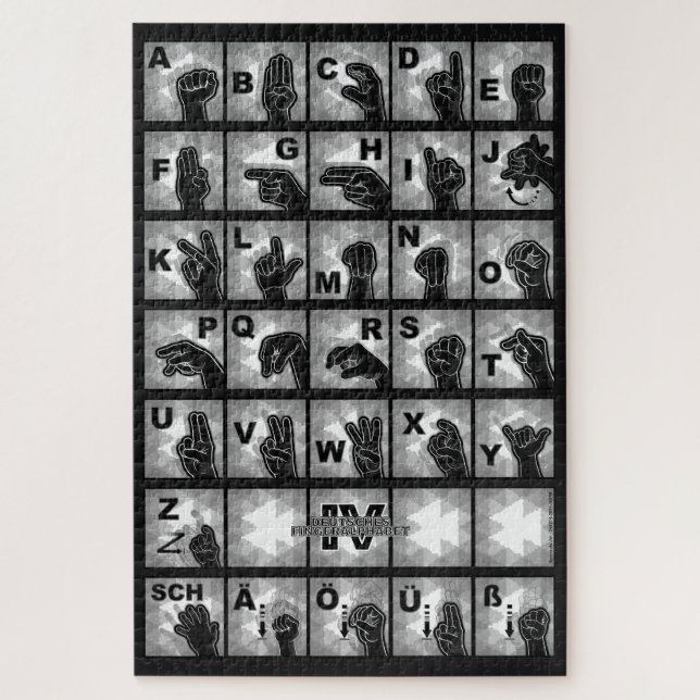 Deutsches Fingeralphabet 4 - schwarz / (Vertikal)