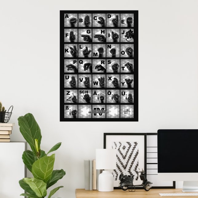 Deutsches Fingeralphabet 4 - schwarz / Poster (Heimbüro)