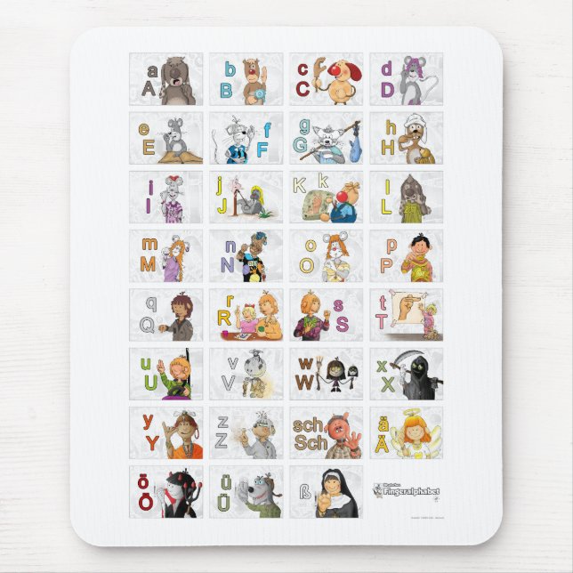 Deutsches Fingeralphabet II Mousepad (Vorne)