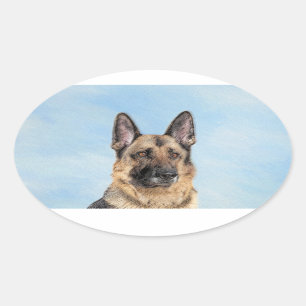Deutsches Hirtengemälde - Niedliche Original Hunde Ovaler Aufkleber