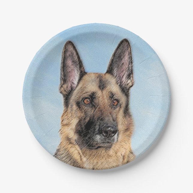 Deutsches Hirtengemälde - Niedliche Original Hunde Pappteller (Vorderseite)