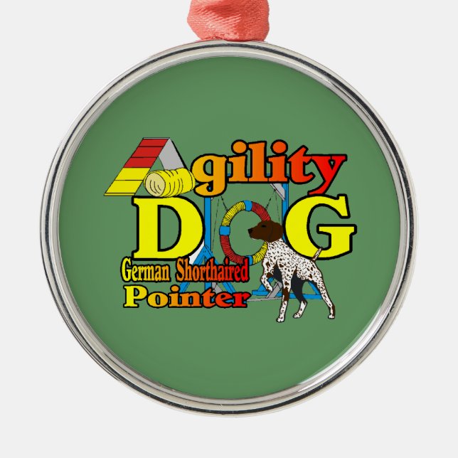 Deutsches Kurzpointer-Agility Silbernes Ornament (Vorne)