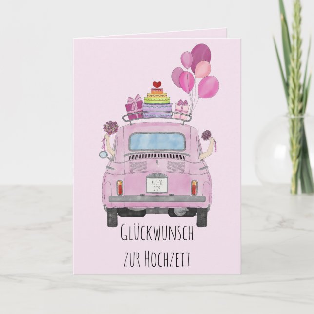 Deutsches lesbisches Ehepaar Hochzeitstag Fiat 500 Karte (Vorderseite)