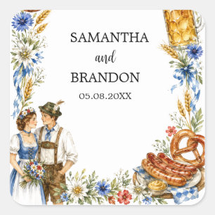 Deutsches Oktoberfest Bayerisches Bier Brezel Vint Quadratischer Aufkleber