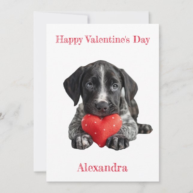 Deutsches Pointer Welppy Valentine personalisieren Feiertagskarte (Vorderseite)