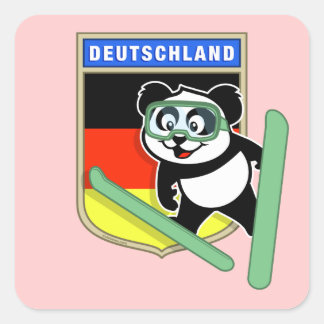 Deutsches Ski-Springpanda Quadratischer Aufkleber