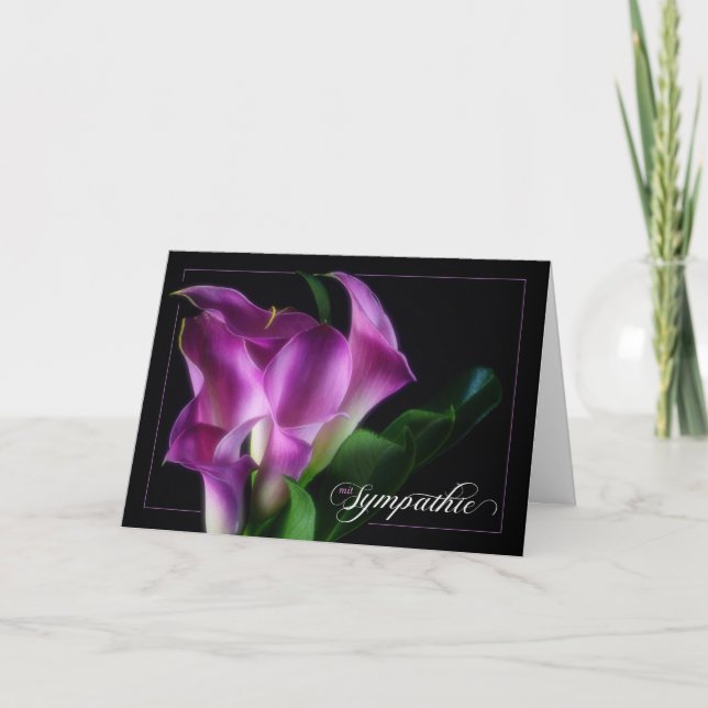 Deutsches Sympathie mit Lila Calla-Lilien Karte (Vorderseite)