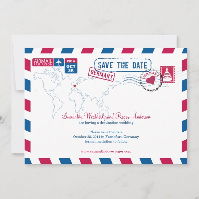 Deutschland Air Mail Wedding Save the Date (Vorderseite)
