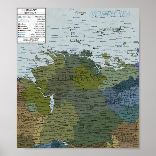 Deutschland - Anstieg des Meeresspiegels um 100 m Poster (Vorne)