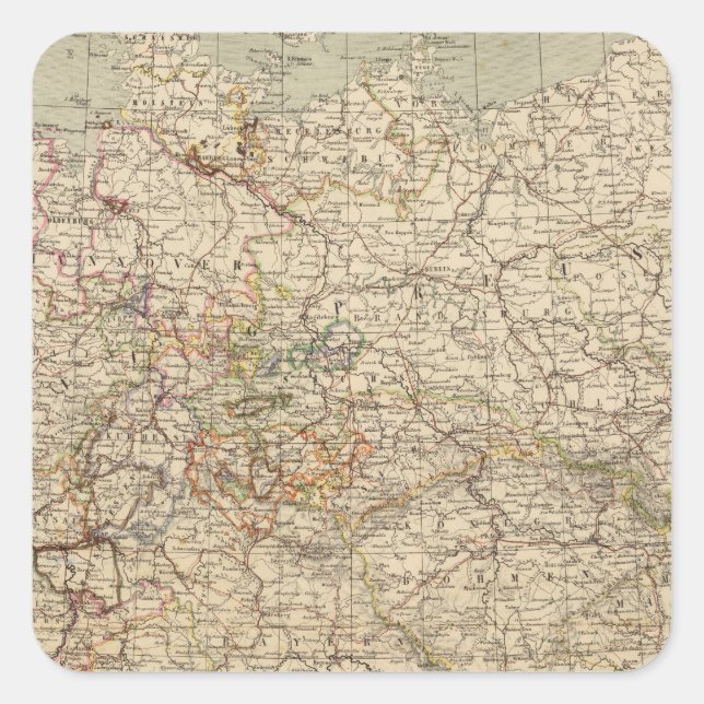 Deutschland Atlas-Karte Quadratischer Aufkleber (Vorderseite)