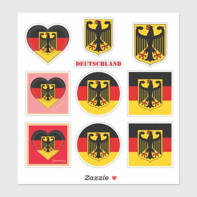 Deutschland Aufkleber und deutsche Flagge, Herz/Sp (Blatt)