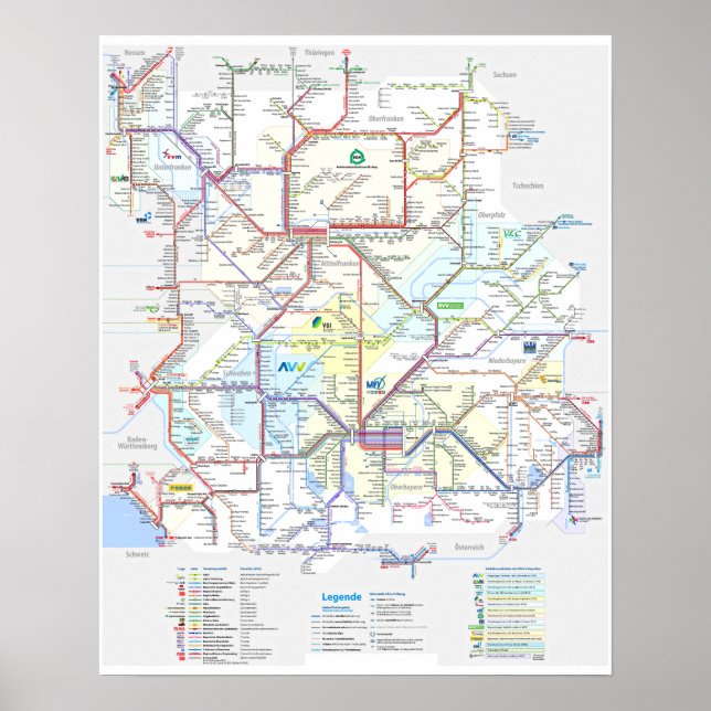 " Deutschland: BAYERN Schienennetz ... Poster (Vorne)