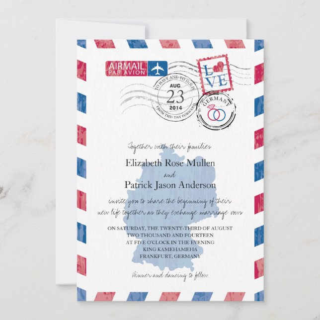 Deutschland Einladung zur Hochzeit von Luftpost (Vorderseite)