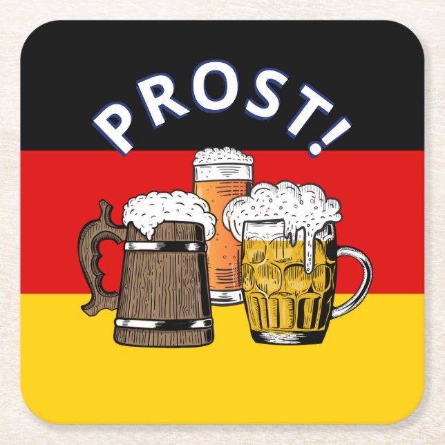 DEUTSCHLAND FLAG Cartoon Cheers Beers Prost Rechteckiger Pappuntersetzer (Vorderseite)