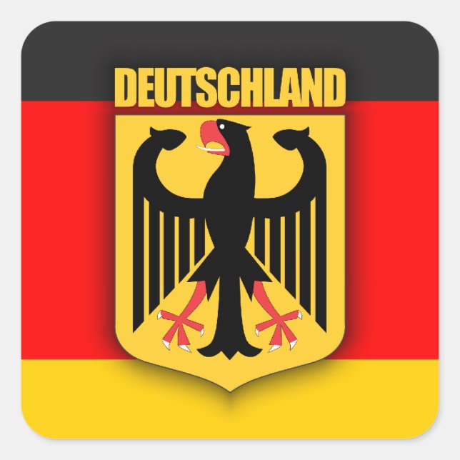 Deutschland - Flagge und Wappen Quadratischer Aufkleber (Vorderseite)