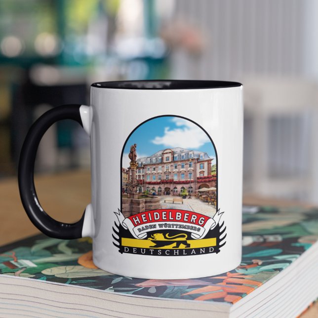 Deutschland Heidelberg Vintage souvenir Tasse (Heidelberg: Gelb-Schwarze Romantik auf Vintage-Tassen eingefangen.)