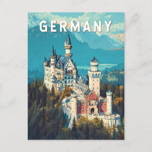 Deutschland Illustration Travel Art Vintag Postkarte