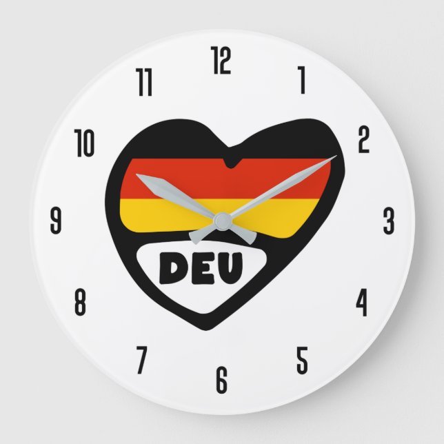 Deutschland Ländercode EU Flaggenmitte Große Wanduhr (Vorderseite)