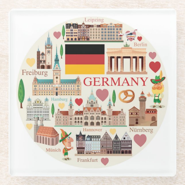 Deutschland Reisesymbole Glasuntersetzer (Vorderseite)