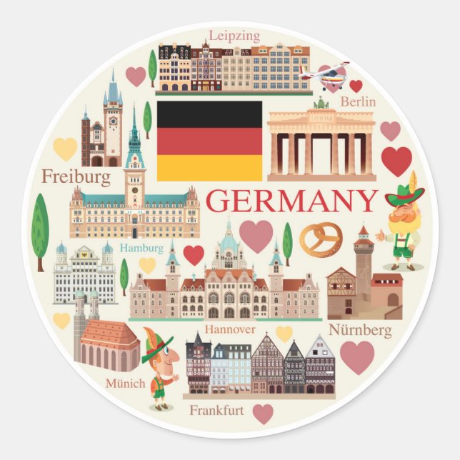 Deutschland Reisesymbole Runder Aufkleber (Vorderseite)
