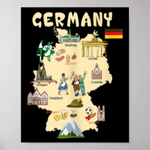 Deutschland Sehenswürdigkeit Karte,berühmte Sehens Poster