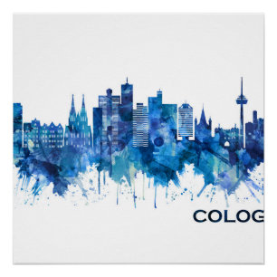 Deutschland Skyline Blue Poster