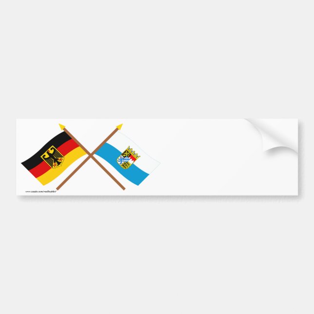 Deutschland und Bayern Flaggen, gekreuzt Autoaufkleber (Vorne)