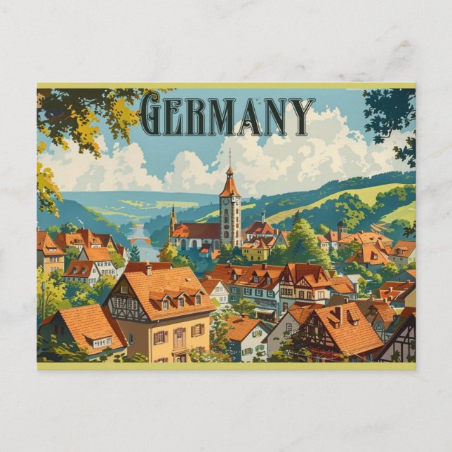 Deutschland Vintage Retroreise Postkarte (Vorderseite)