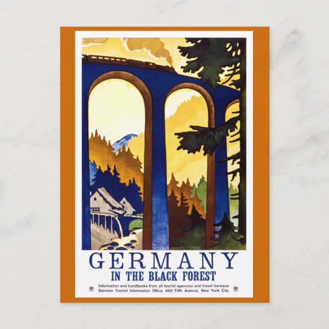 Deutschlands Schwarzwald-Vintage-Reiseplakat Postkarte (Vorderseite)