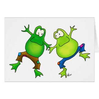 Deux amis sautants heureux de grenouille