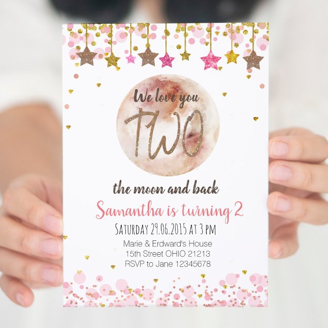 Deux anniversaire de lune Invitation 2e anniversai (Créateur téléchargé)