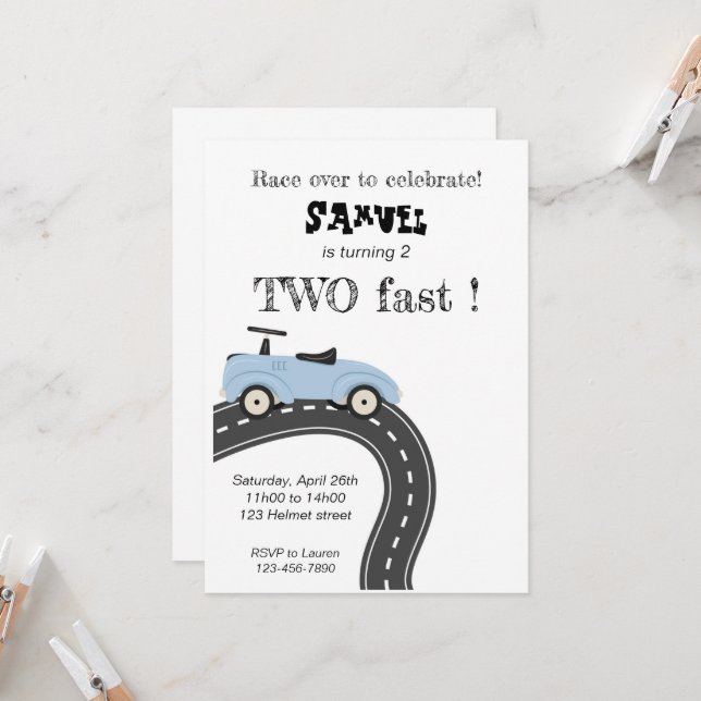 Deux anniversaire rapide 2ème, invitations modèles (Devant/Arrière en situation)