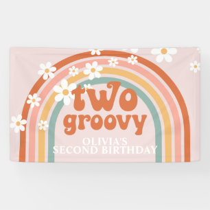 Deux bannières d'anniversaire groovy rétro arc-en-