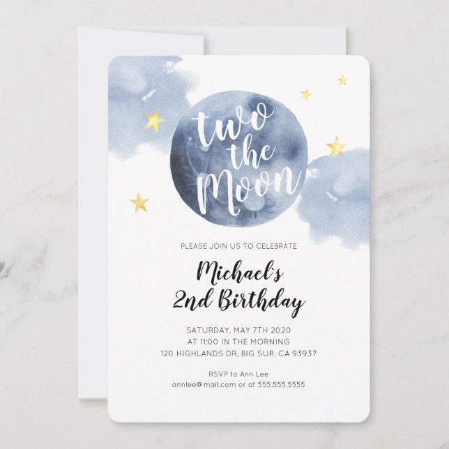 Deux bébé lune 2e invitation anniversaire (Devant)