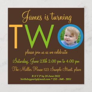 "DEUX" Boy Second Birthday Party Photo Invitations