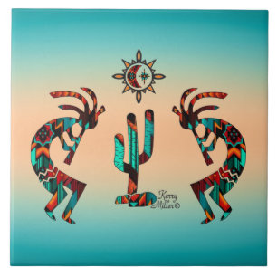 Deux carreaux en céramique Kokopelli Sud-Ouest