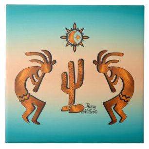 Deux carreaux en céramique Kokopelli Sud-Ouest