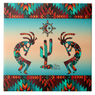 Deux carreaux en céramique Kokopelli Sud-Ouest